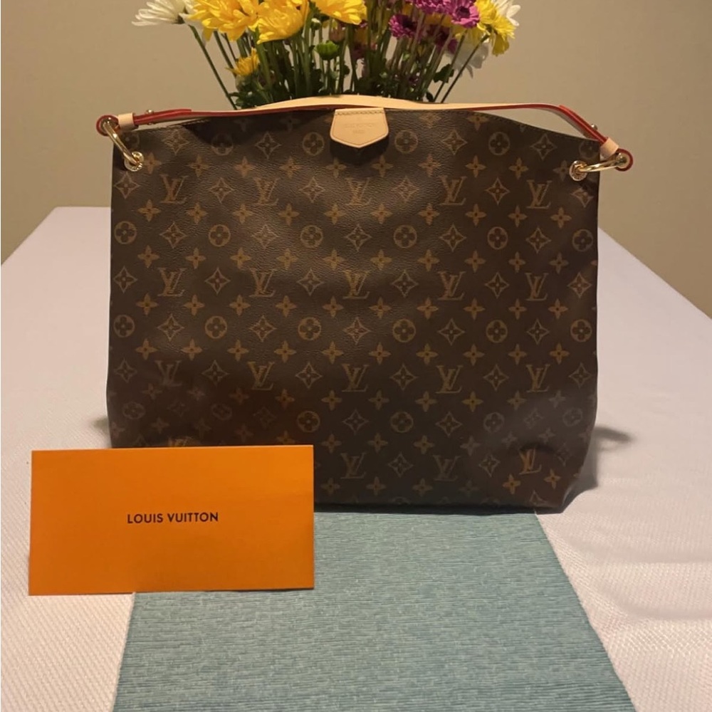 Louis Vuitton Monogram Shoulder Tote with Red Trim